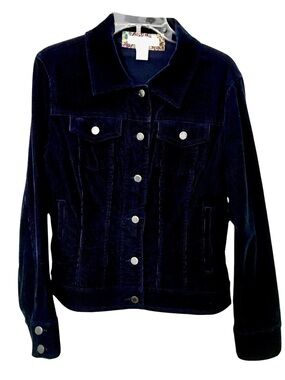 Bamboo Traders Womens M Corduroy Jeans Style Navy Button Up Cotton Jacket